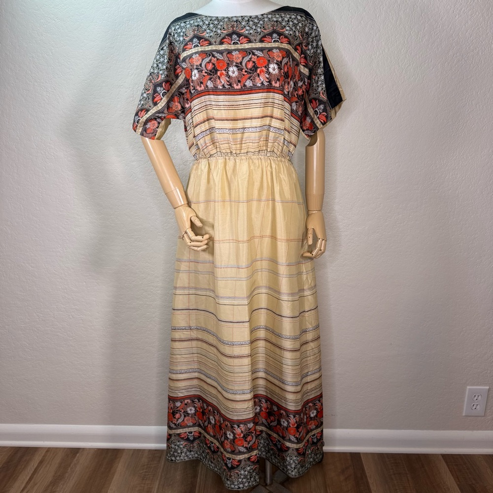 Vintage Holo-Holo Hawaiian Floral Stripes Abstract Luau Boatneck Dress Medium